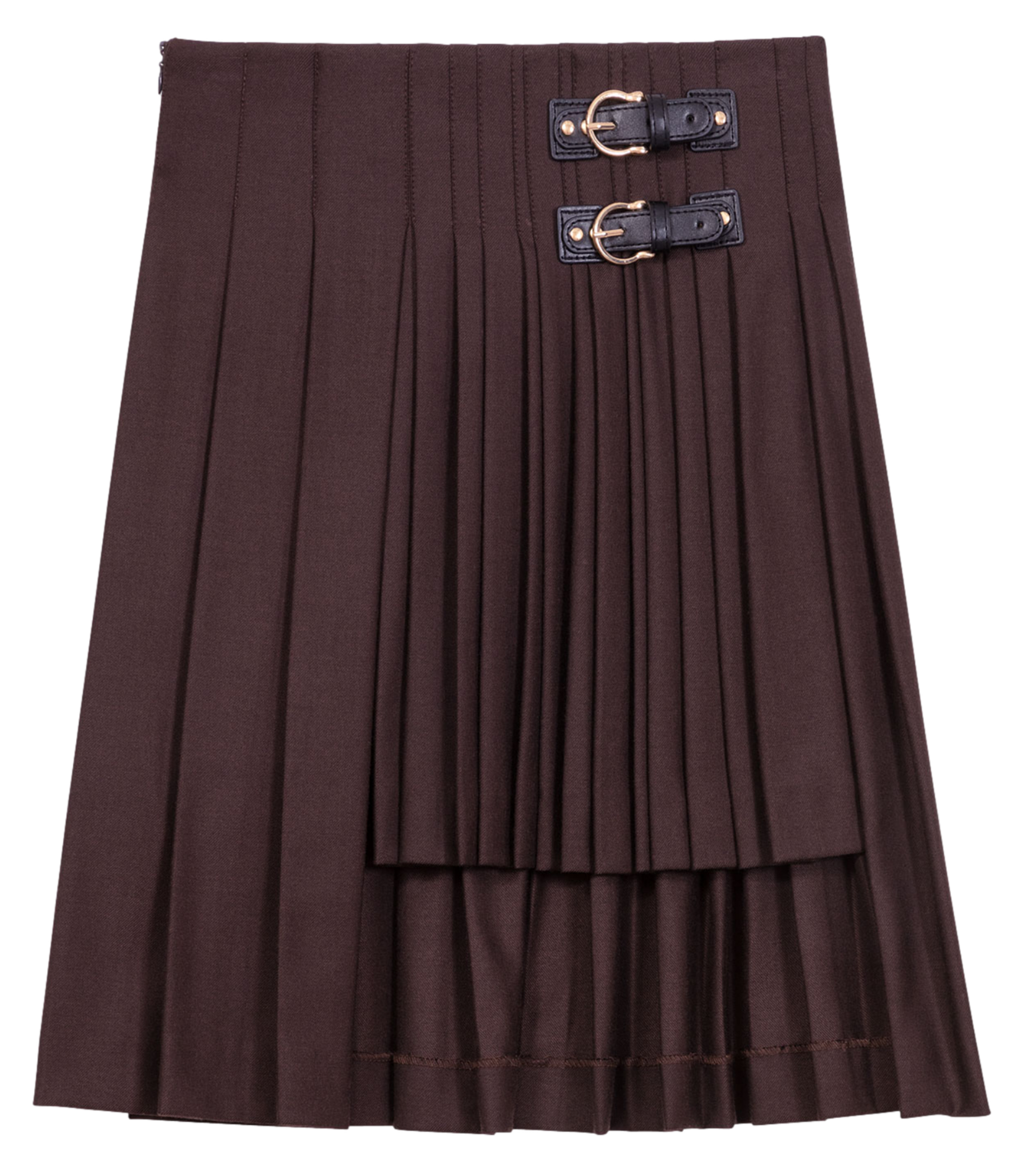 Jupe courte plissée asymétrique | Marron