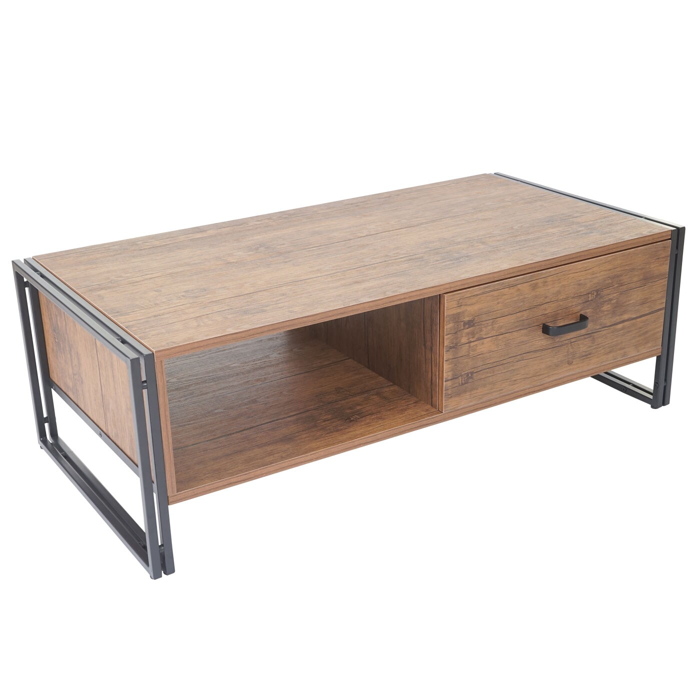 Couchtisch MCW-A27, Beistelltisch Wohnzimmertisch, 41x120x60cm 3D-Struktur, Metall MDF ~ Wildeiche-Optik