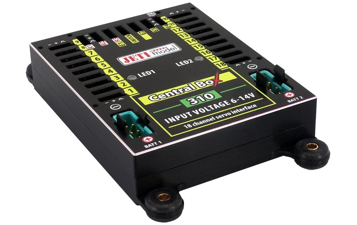 Akkuweiche Central Box 310 mit 2x Rsat2 und RCSW<br>Umfassendes Management mehrerer Servos in einem Modell mit hohen Sicherheitsansprüchen