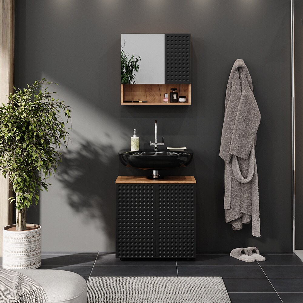 Vicco Badmöbel-Set Irma Eiche Anthrazit 2-teilig Spiegelschrank Waschbeckenschrank 60 cm