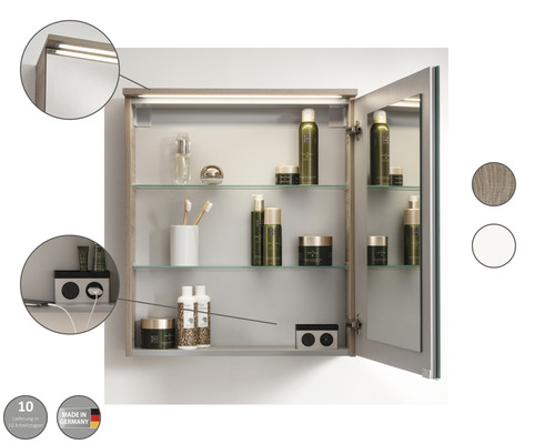 FACKELMANN Oxford spiegelkast, 60,2 x 20 x 69,6 cm, wit, 1-deurs, LED, IP20