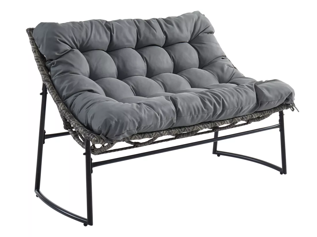Salon de jardin en résine tressée : 1 canapé 2 places, 2 fauteuils et une table basse - Gris anthracite - JONAH de MYLIA