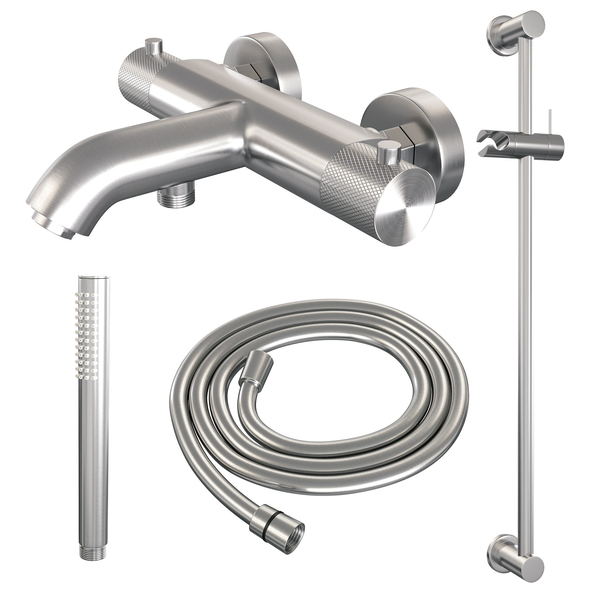 Brauer Brushed Carving thermostatische badkraan met glijstang en staafhanddouche RVS geborsteld PVD