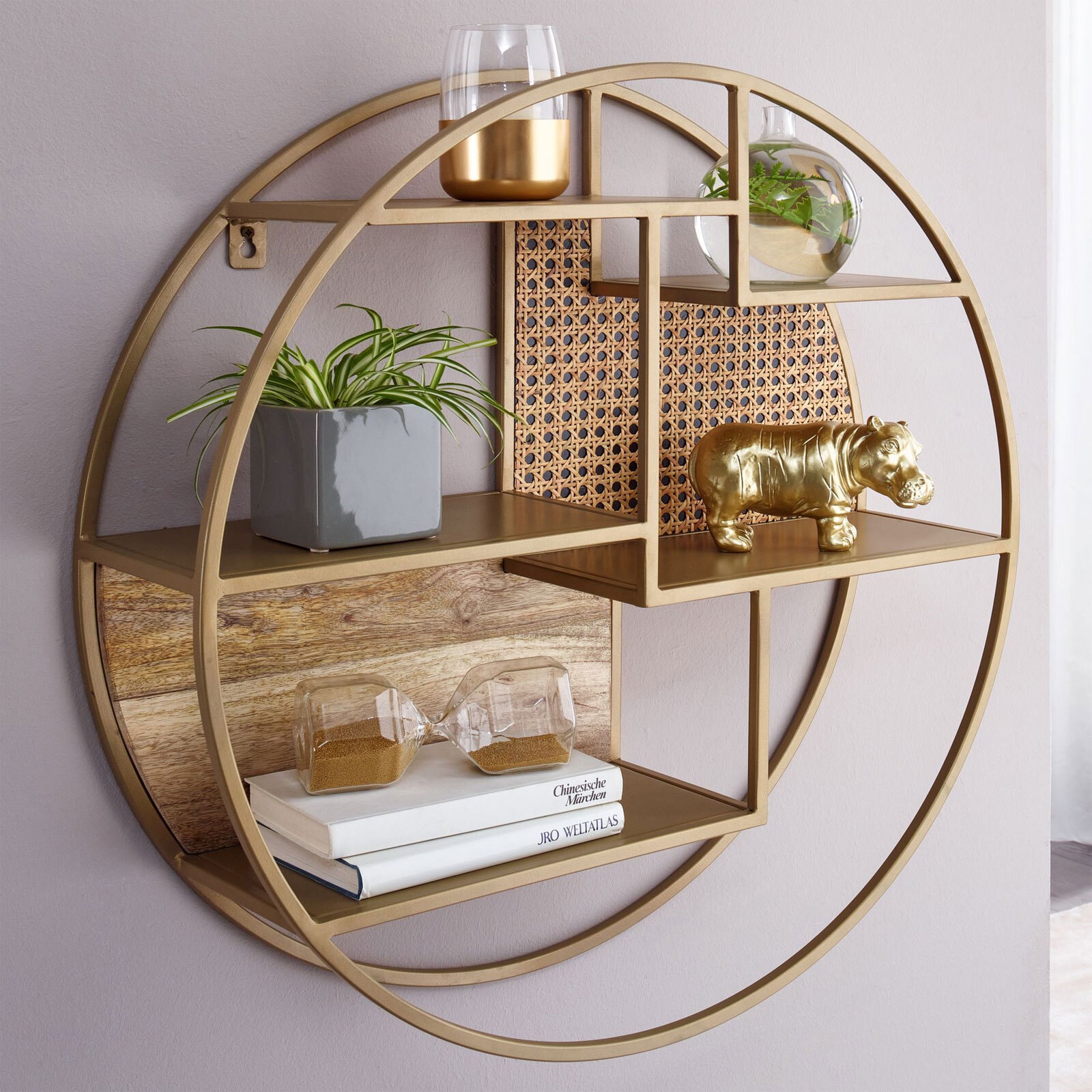 Wandregal 62 cm Goldfarbig/Mango massiv