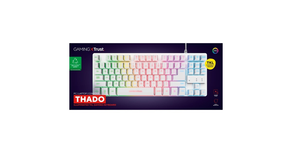 TrustGXT 833W Thado, gaming toetsenbord  (Wit, US lay-out, Membraan, TKL, RGB)