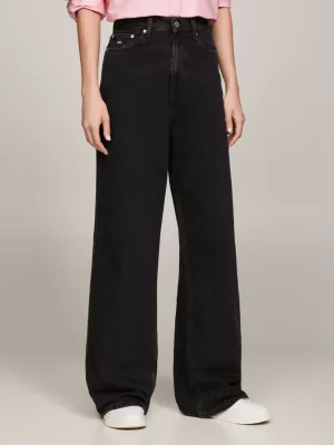 Calça jeans preta Claire de cintura alta e pernas largas