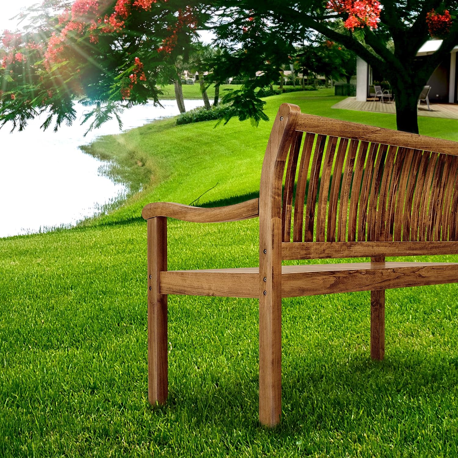 tillvex Gartenbank Holz 3-4 Sitzer inkl. Abdeckung wetterfest 150 cm | Parkbank Massivholz | Balkonbank Sitzbank 320 kg belastbar | Holzbank Gartenmöbel für Balkon, Terrasse & Garten