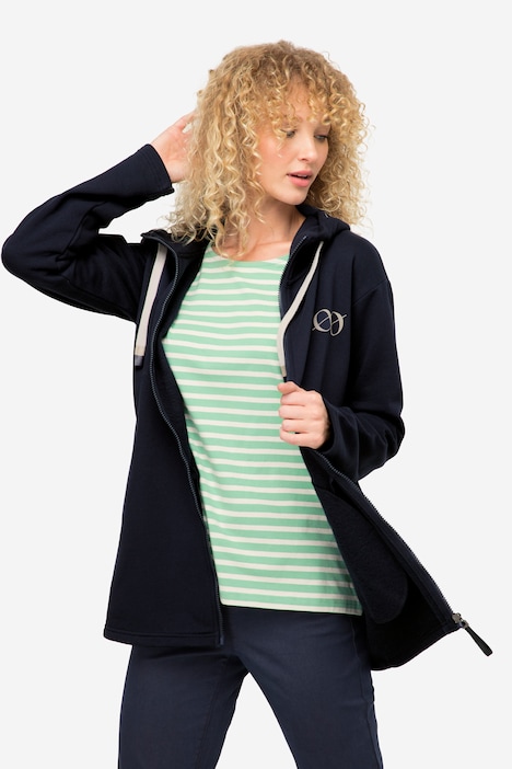 Hoodiejacke, extra lang, Kapuze, Langarm