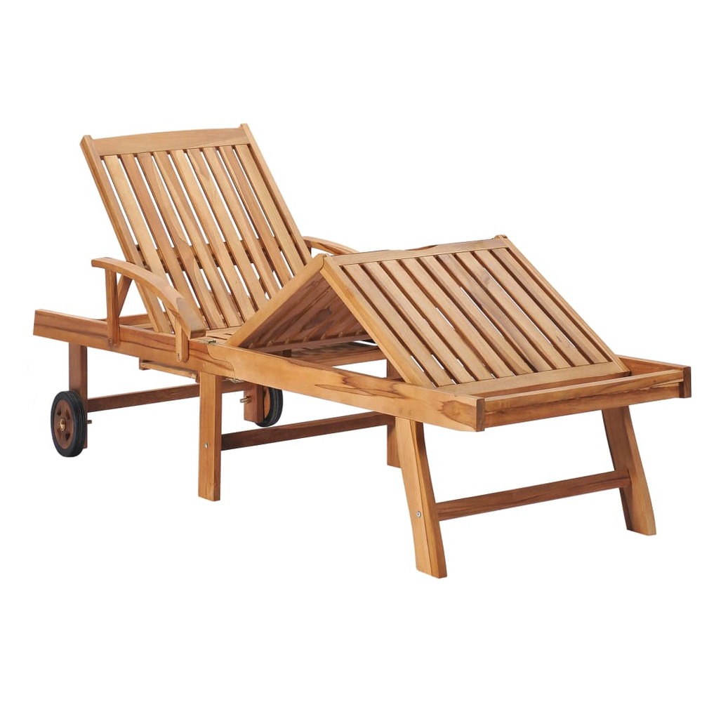 Transat chaise longue bain de soleil lit de jardin terrasse meuble d'extérieur avec coussin gris bois de teck solide 02_00124
