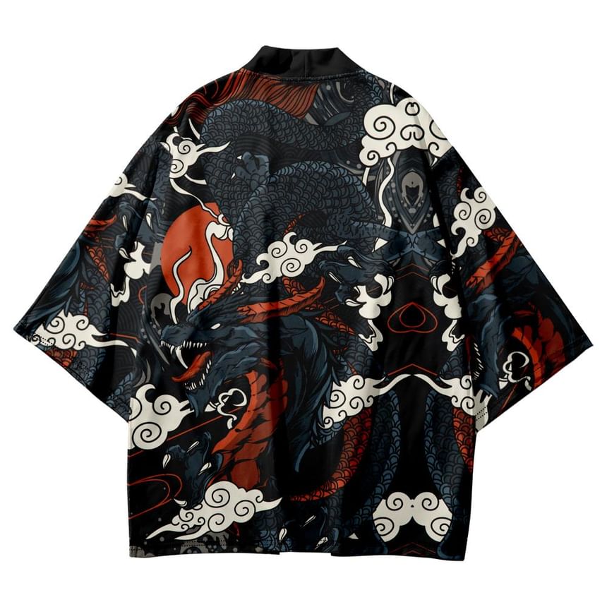 Esquerada - Kimonojack met drakenprint op elleboogmouwen