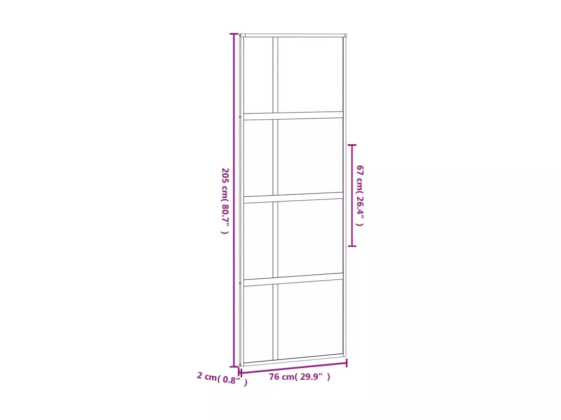 Porte coulissante noir 76x205 cm verre trempé aluminium