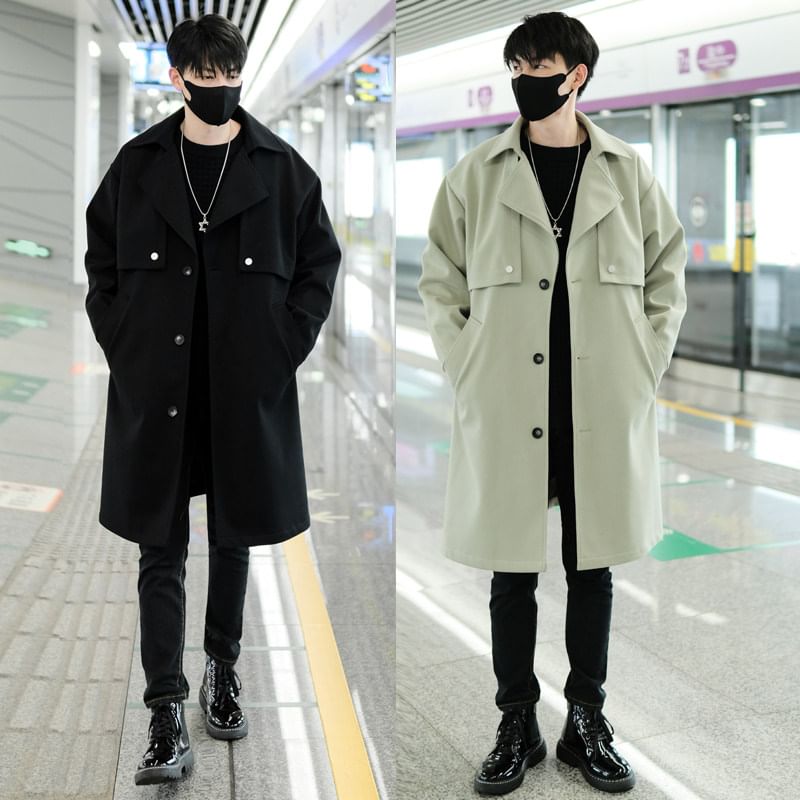 Bay Go Mall - Trenchcoat met reverskraag, effen knoopsluiting en lange mouwen