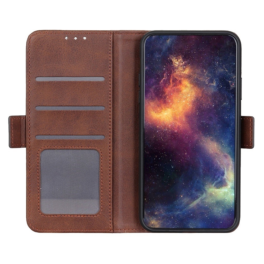 iPhone 15 Pro Max Vintage Leder Tasche Flip Cover mit Kartenfächer - Braun