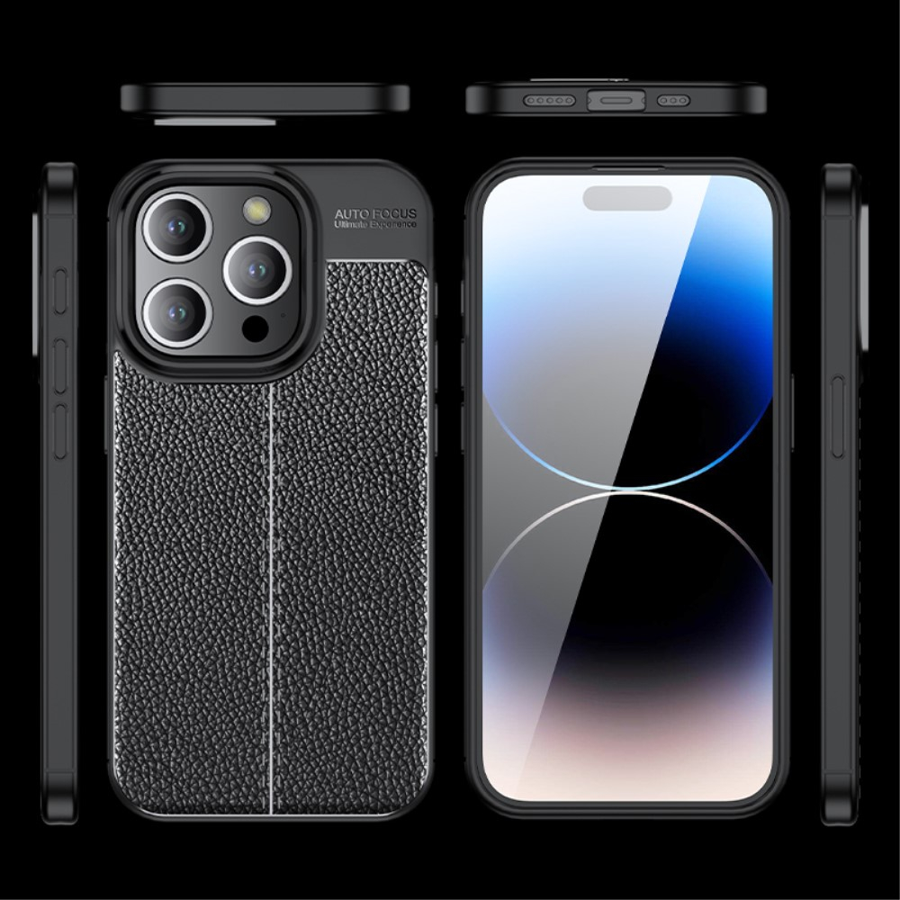 iPhone 15 Pro Gummi Hülle Litchi Look - Schwarz