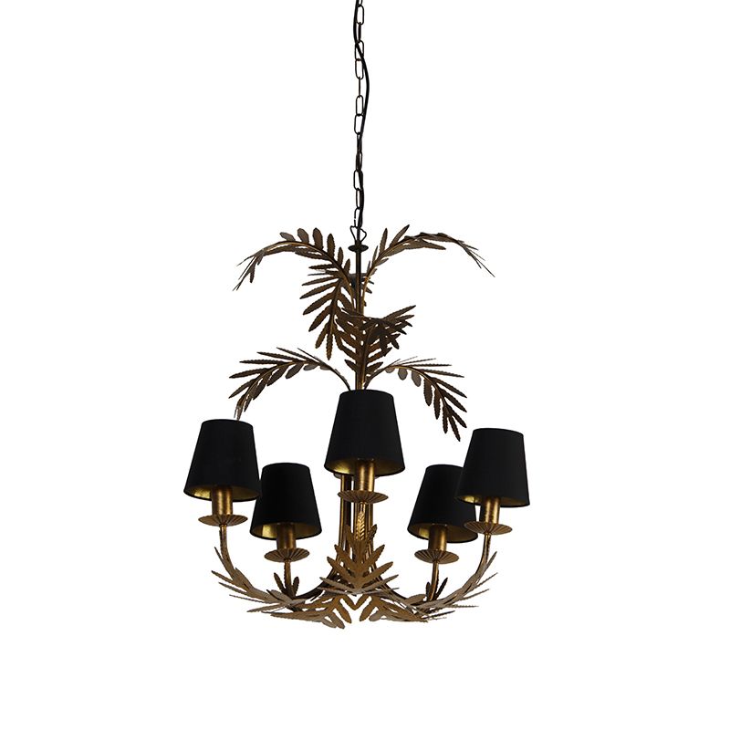 Kroonluchter goud met katoenen klemkap zwart 5-lichts - Botanica