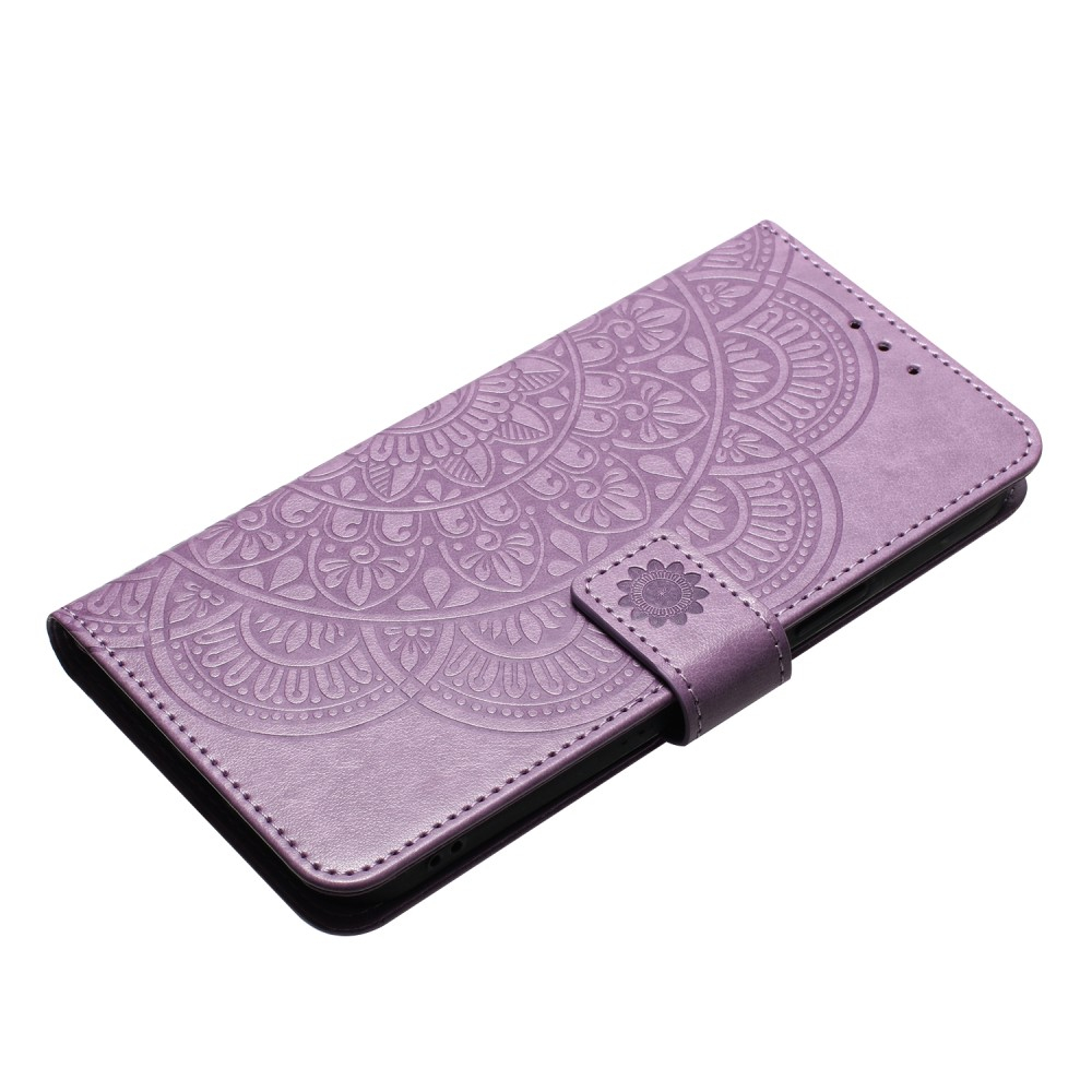 iPhone 16 Pro Max Leder Tasche Wallet - Mandala Flowers Imprint - Lila