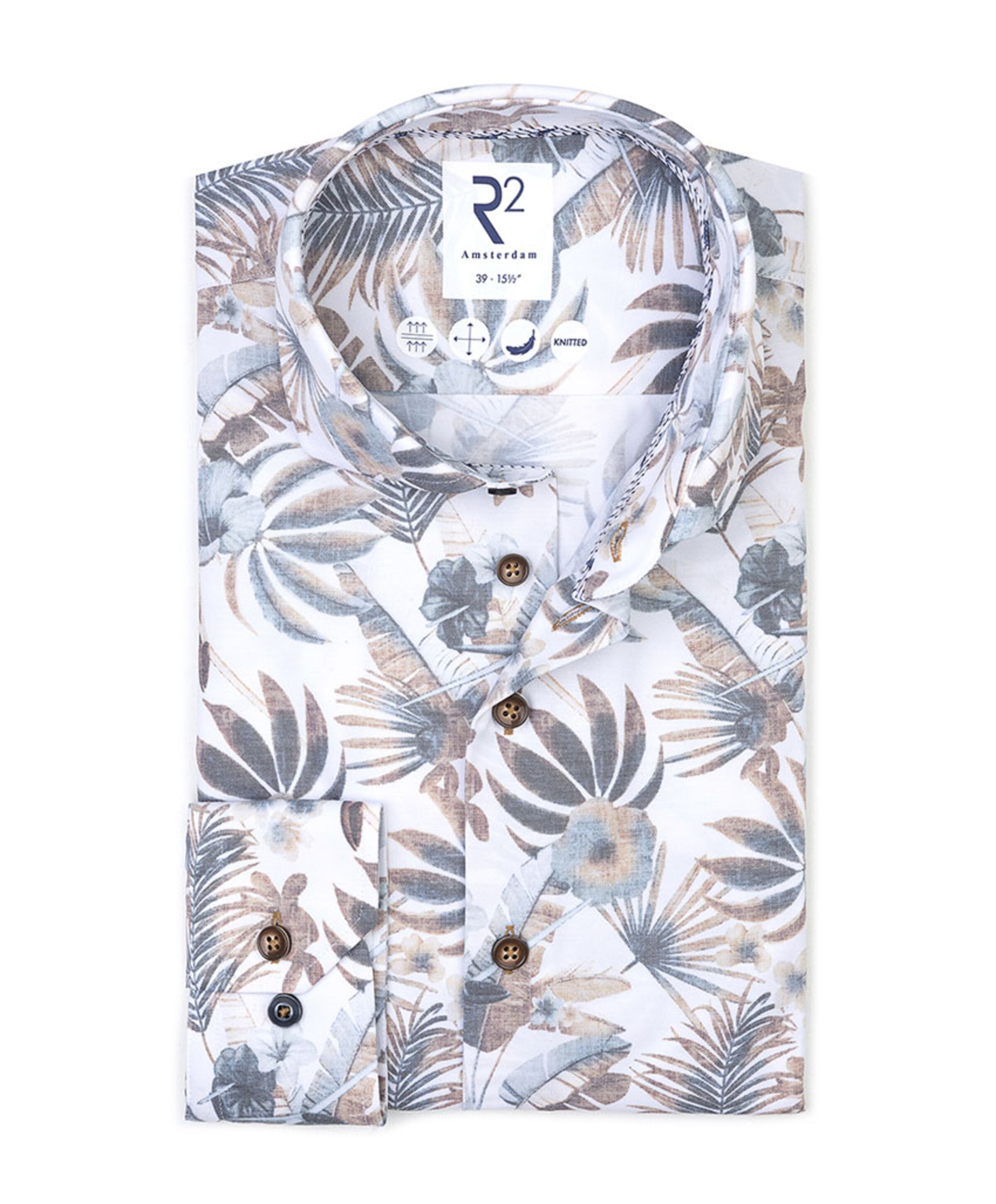 R2 Amsterdam Heren overhemd lange mouw beige