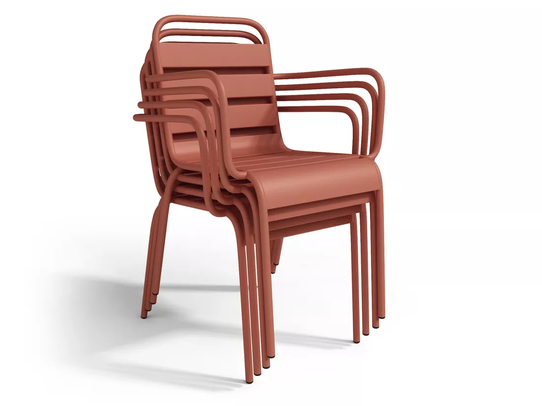Salle à manger de jardin en métal - une table D.110 cm et 4 fauteuils empilables - Terracotta - MIRMANDE de MYLIA