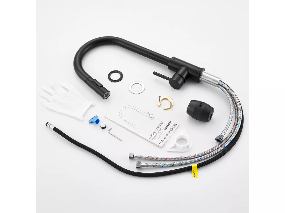 Mitigeur de Cuisine Noir avec Douchette Extractible Rotatif à 360 ° en Acier Inoxydable Robinet Cuisine d'Évier 2 Fonctions Mélangeur deCuisine