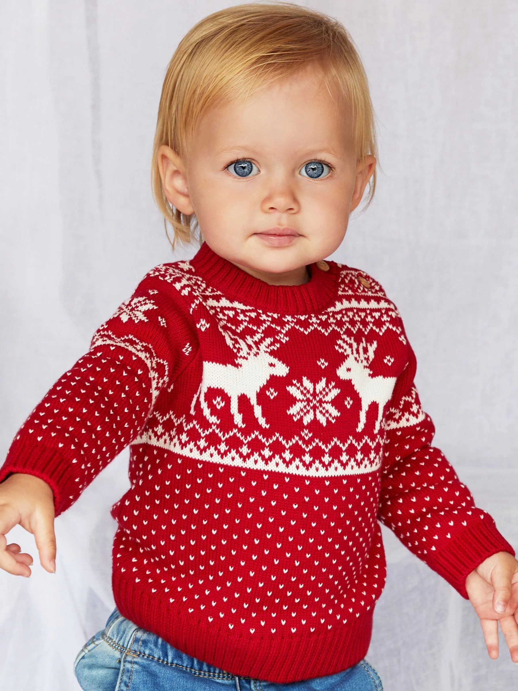 Rood - Kersttrui voor baby's met rendieren en fairislepatroon