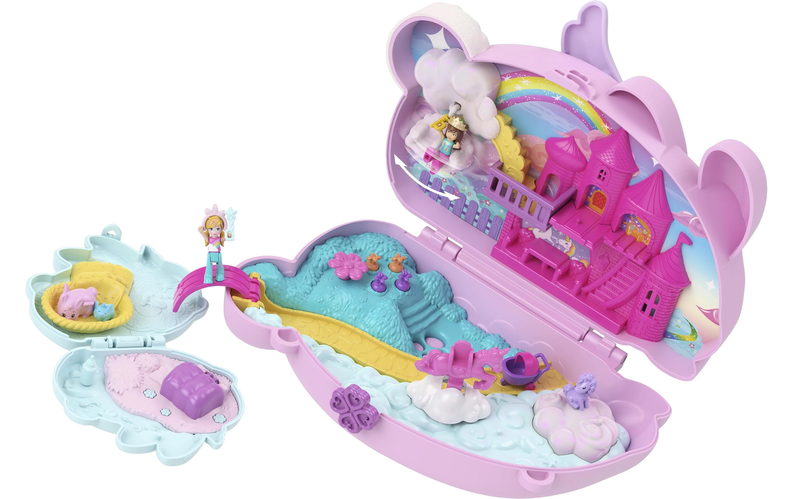 Baby und Mama Schatulle2-in-1-Bunny Fun Schatulle, tragbares Taschen-Spiel-Set mit 2 Puppen und 12 Zubehörteilen inklusive Tieren
