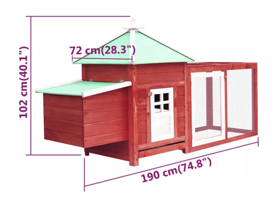Poulailler avec nichoir Rouge 190x72x102cm Bois de sapin massif