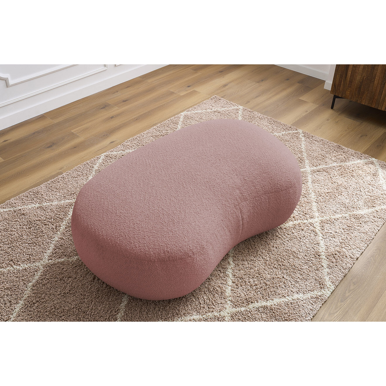 Bobochic Pouf Saint-Germain tissu bouclette rose - 147x90x47 cm