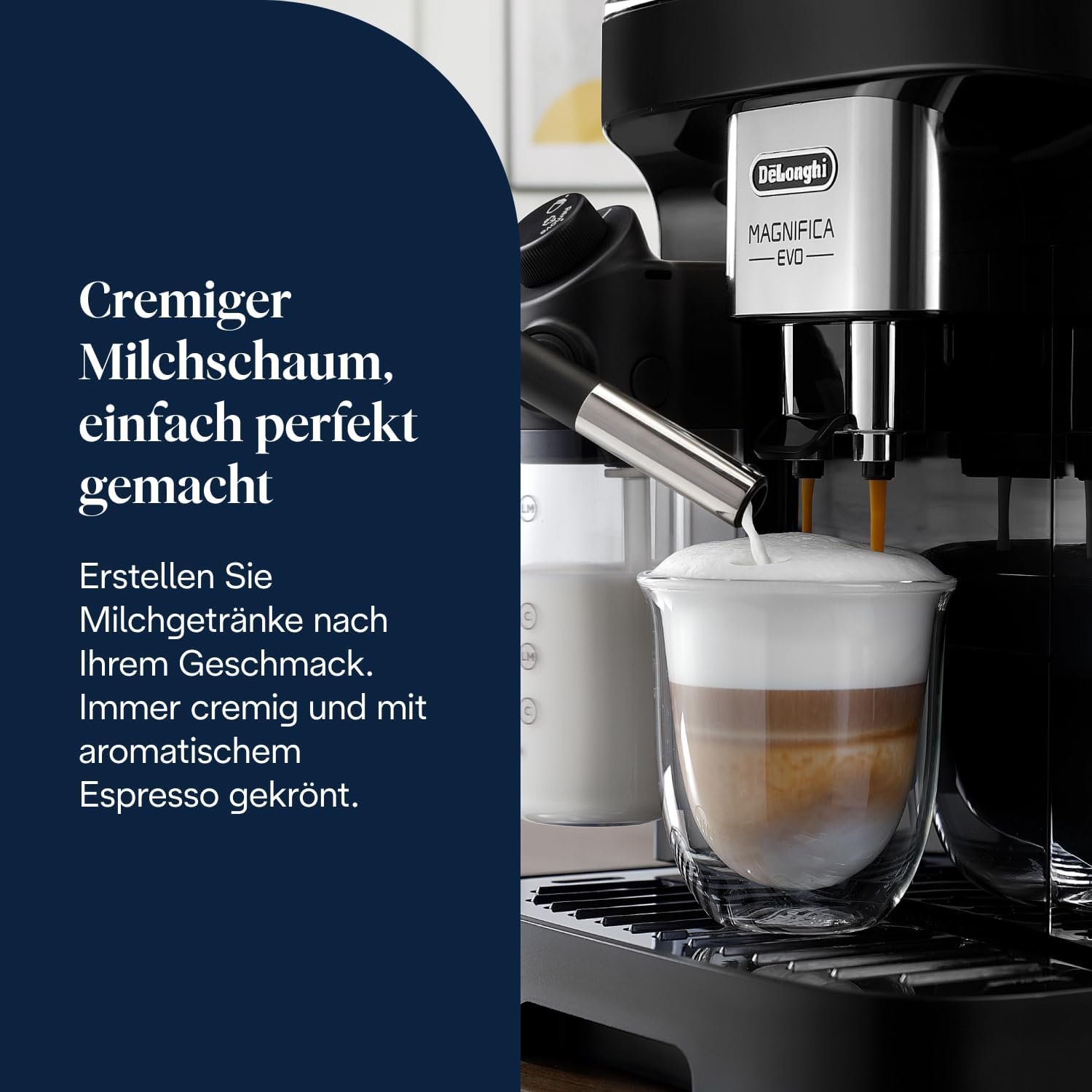 De'Longhi Magnifica Evo - Perfetto Kaffeevollautomat mit LatteCrema-Milchaufschäumer, 7 One-Touch-Getränke, Cappuccino, Espresso Kaffeemaschine, Soft-Touch-Bedienfeld, Schwarz (ECAM292.81.B)