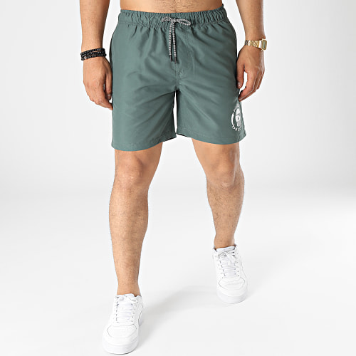 Short De Bain Logo Vert Kaki Blanc