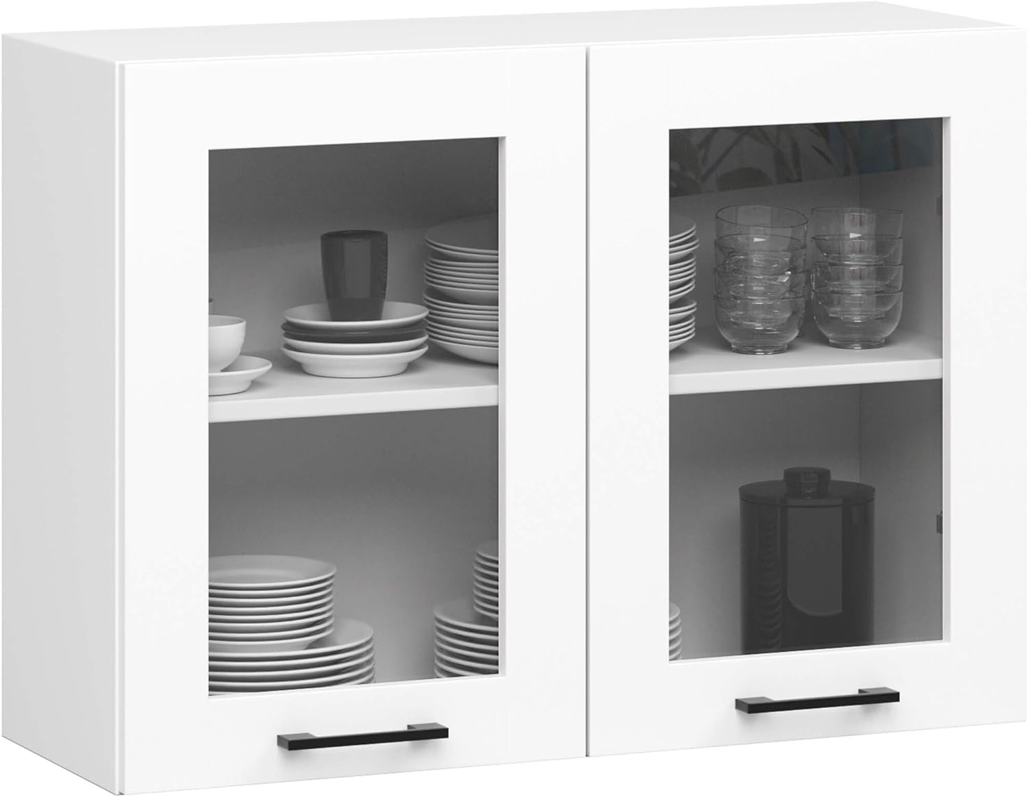 AKORD OLIWIA 80 cm Hängeglasschrank 2 Regalböden & 2 Türen | Hängeschrank Einbauküche Küchenzeile Küchenmöbel Oberschrank Küchenschrank B80xH58xT30,5 cm | Weiß