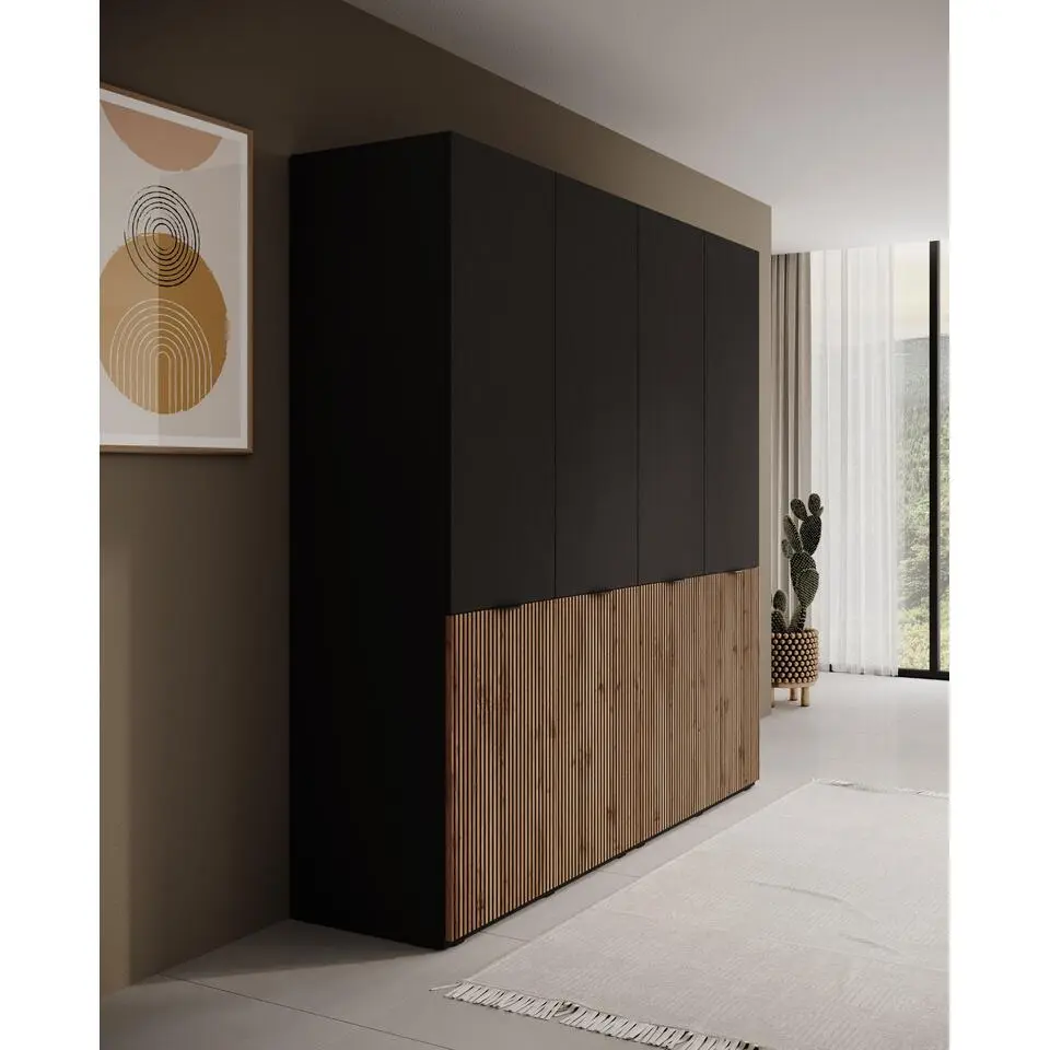 Meubella - Kledingkast Shelton - Zwart 1 - 202 cm