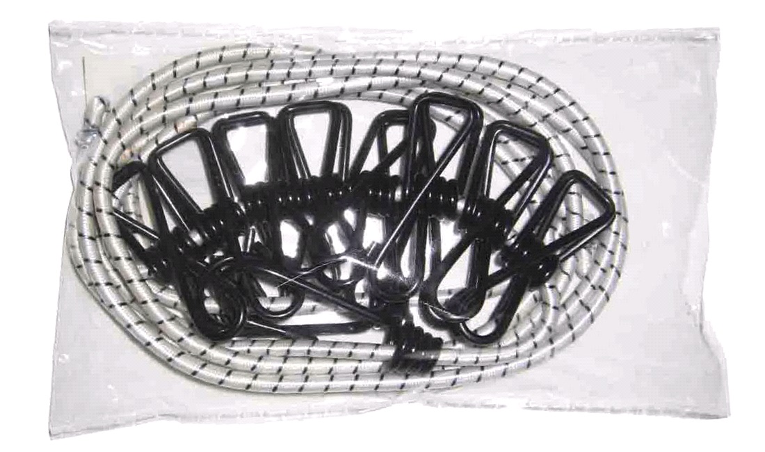 Tørresnor elastisk med kroge + 8 klemmer