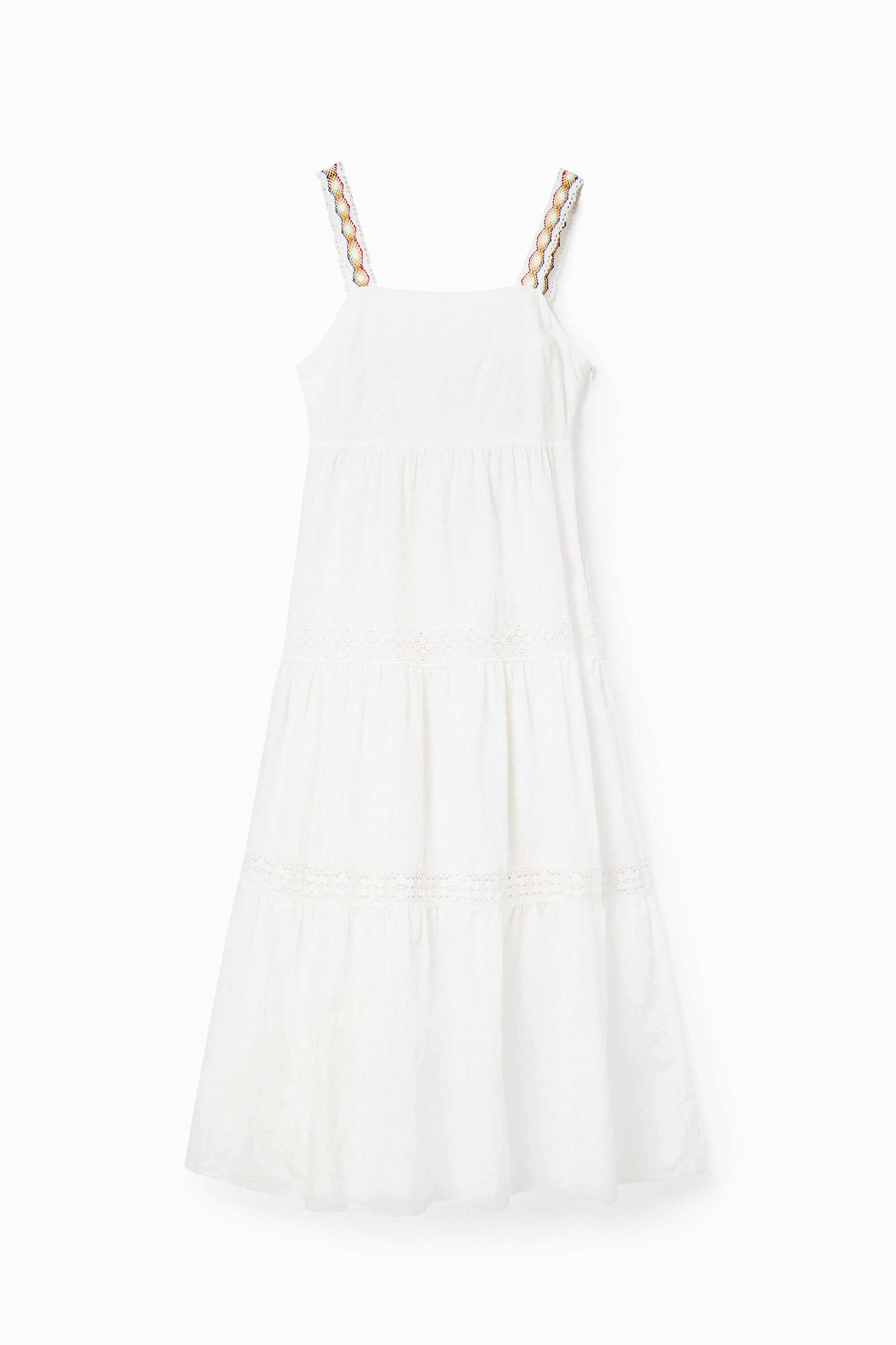 Robe longue bretelles broderie