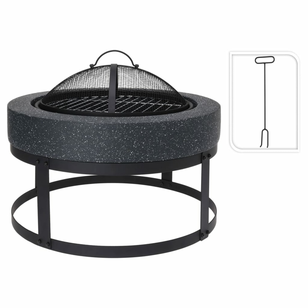 Bol à feu avec grille rond 50,5x50,5x37 cm noir