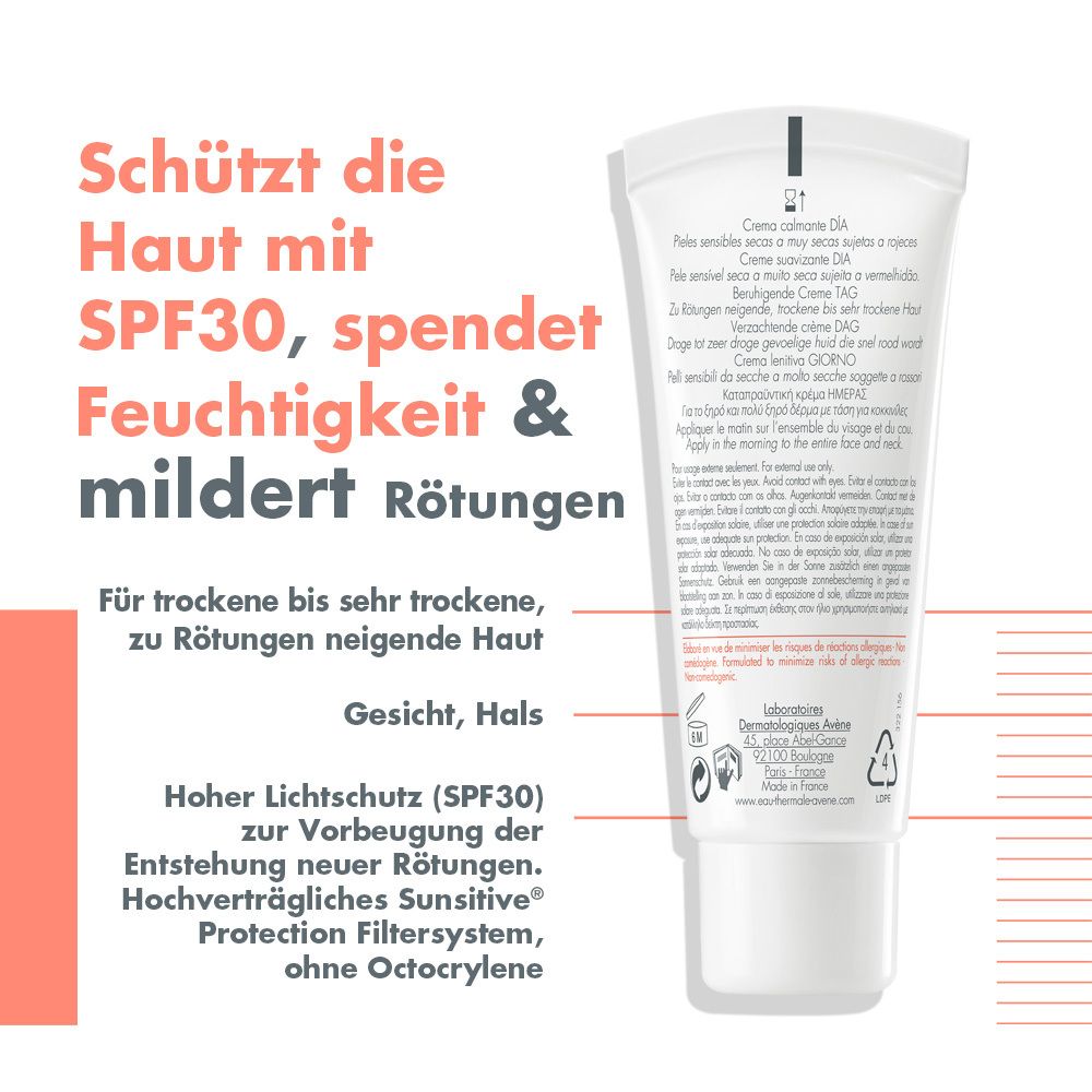 Avène Antirougeurs Tag Beruhigende Creme mit SPF 30 - beruhigend bei Rötungen und Rosacea-Behandlung