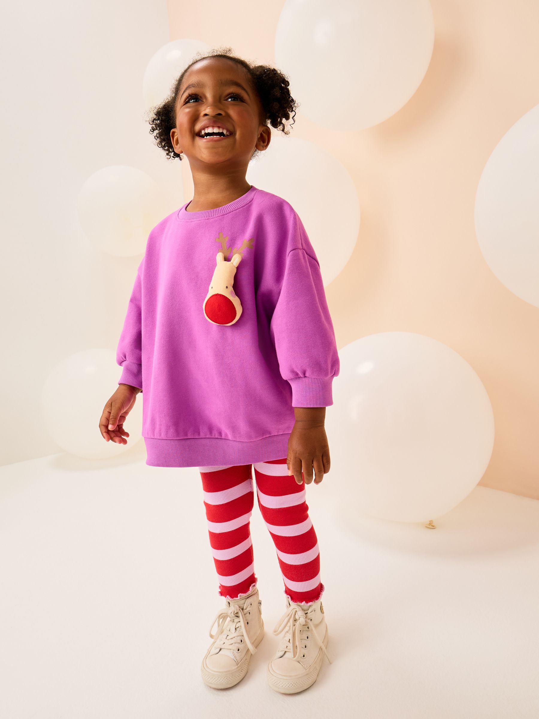 Paars piepend rendier Kerstmis - Set met sweatshirt en legging (3 mnd-7 jr)