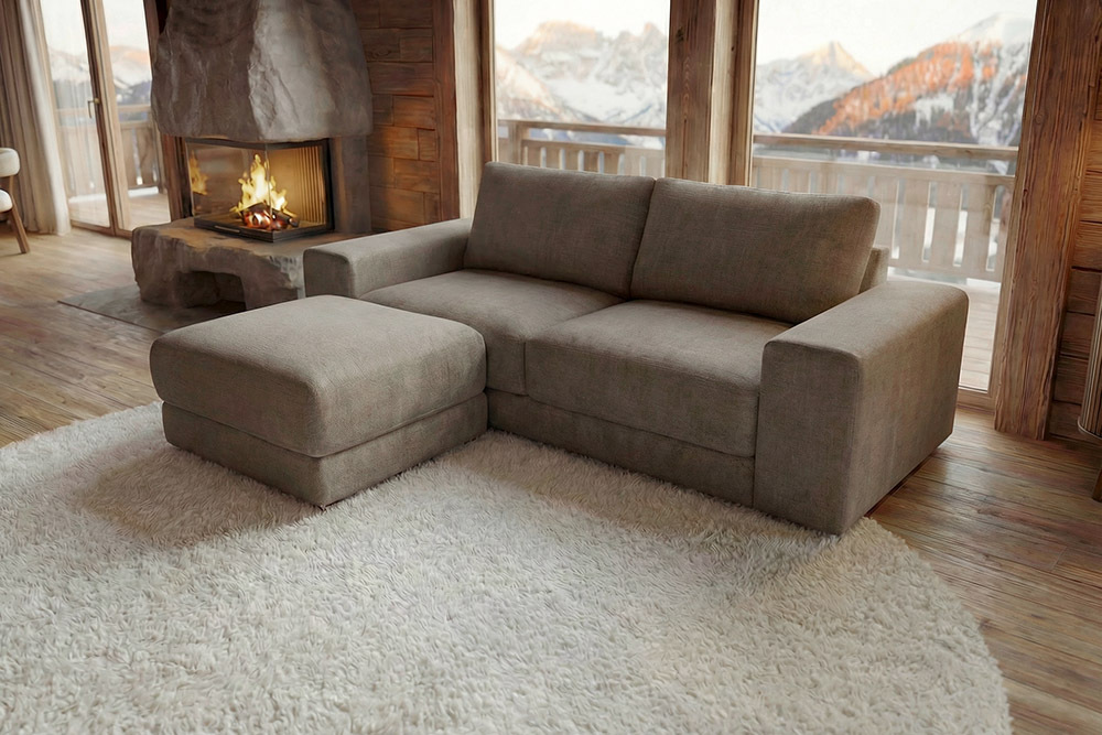 Moderner Hocker LOFT 75cm taupe Vogue Velours Samt Nosagfederung Taschenfederkern