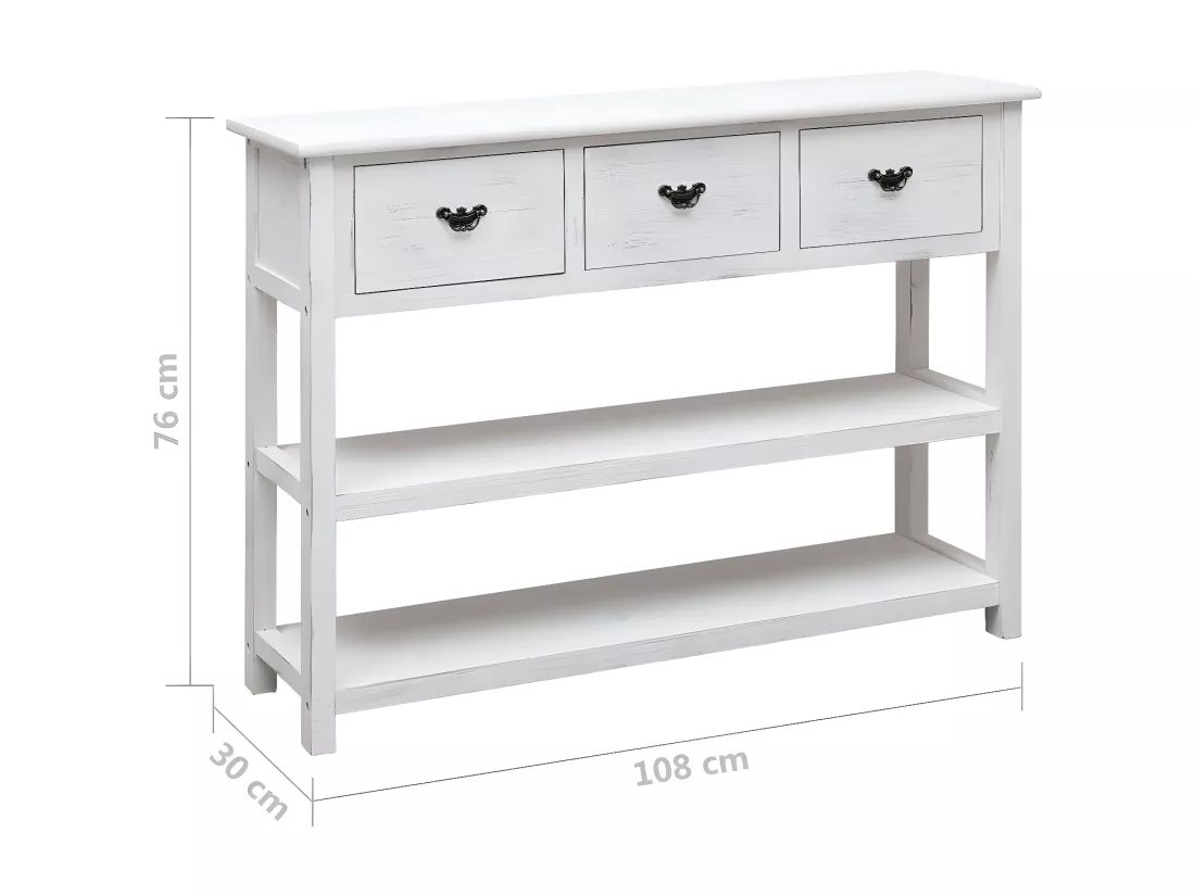 Console blanche antique 108x30x76 Bois de Paulownia massif