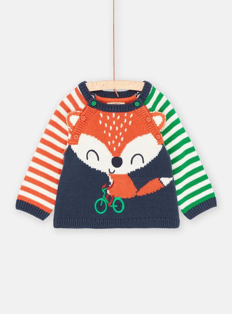 Pull bleu outremer, orange et vert doux pour bébé garçon