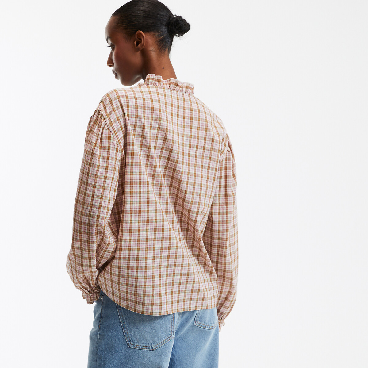 COLEÇÃO LA REDOUTE<br>Camisa xadrez, gola vitoriana, mangas compridas