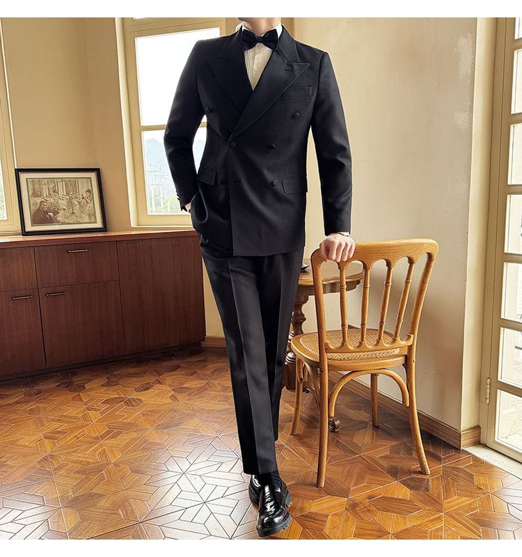 Deepwood - Dubbelrijs effen blazer / pantalon / set