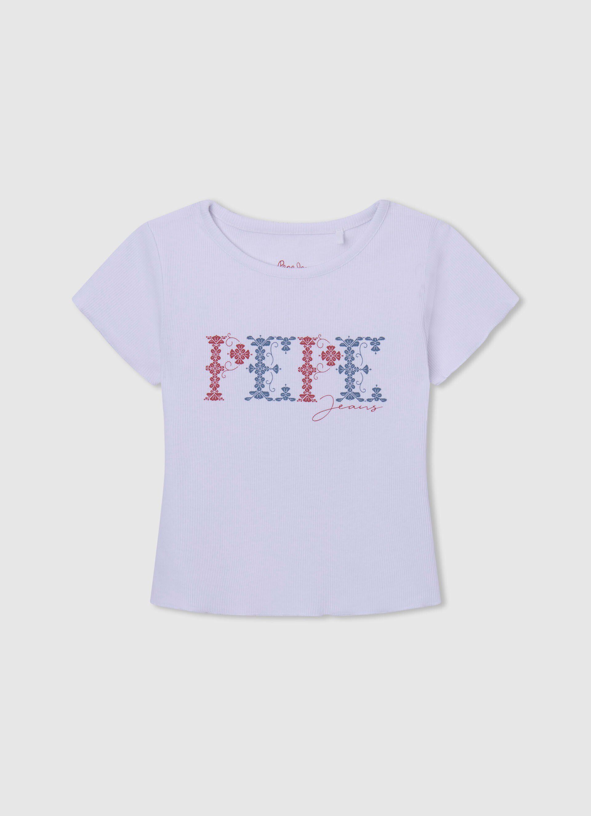 Camiseta de algodão canelada - branca