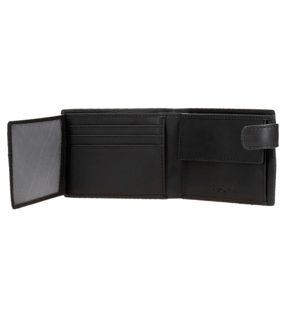 Carteira vertical Pepe Jeans Cracker em couro preto com fecho de clique