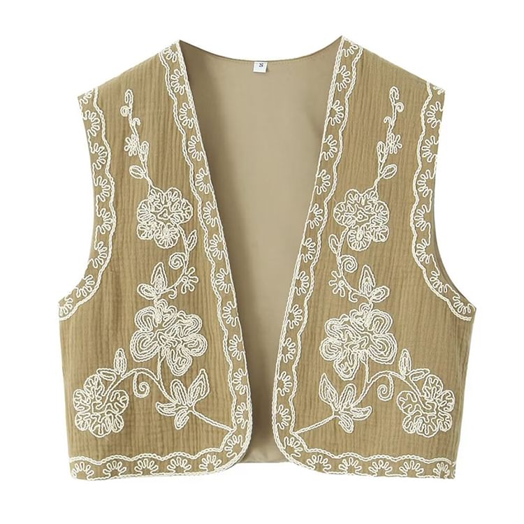 SugaYuja - Open vest met geborduurde bloemen