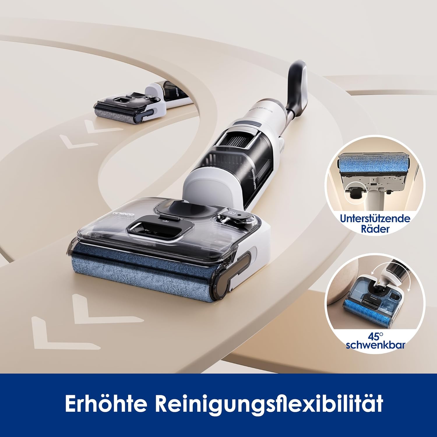 Tineco Floor One Stretch S6 Nass Trockensauger, 180°-Flachdesign Saugwischer 13cm Liegehöhe, 85°C 5min FlashDry Selbstreinigung, 3-Seitige Kantenreinigung 40min Laufzeit Reinigung unter tiefen Möbeln