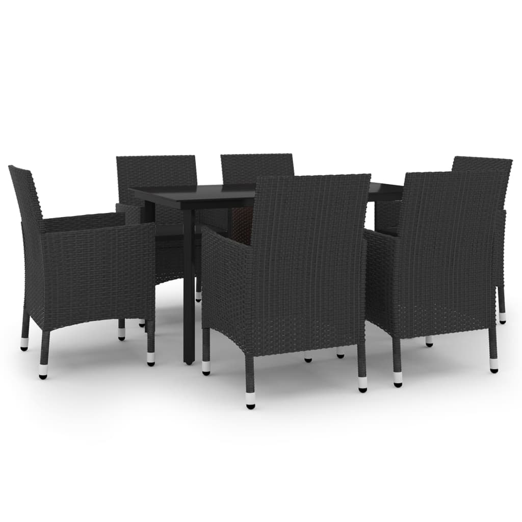 Mobilier à dîner de jardin coussins 7 pièces résine tressée verre