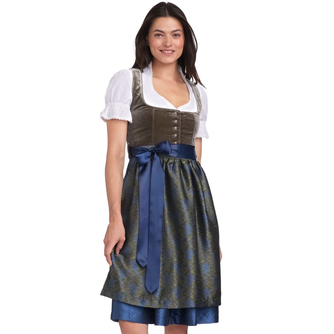 Gina Benotti Damen Dirndl mit Velvet oliv / dunkelblau