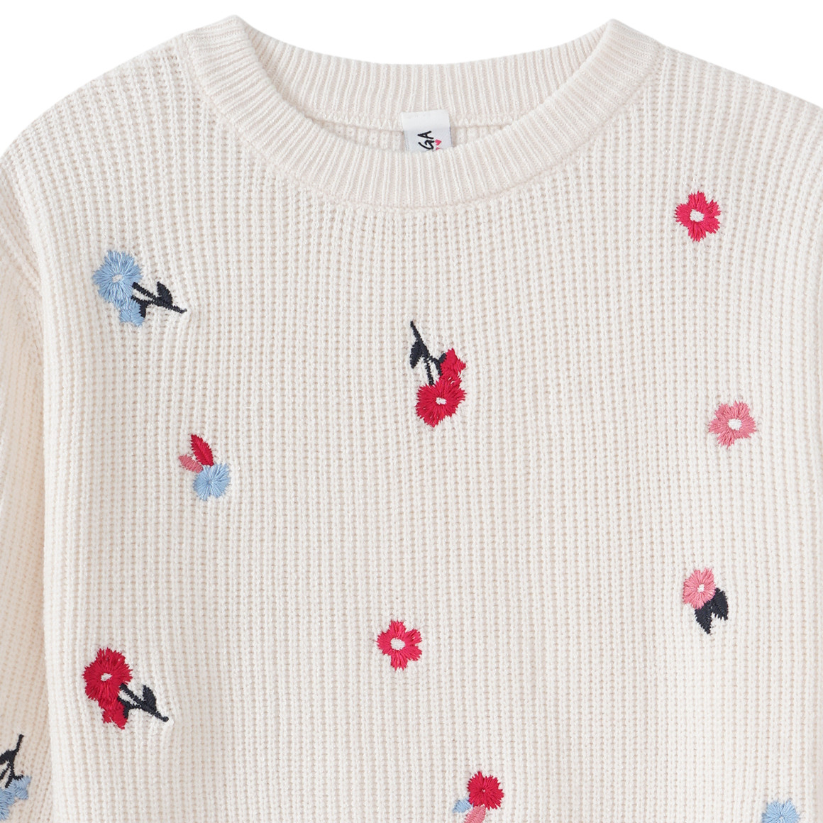 Yigga Mädchen Strickpullover mit Blumen creme