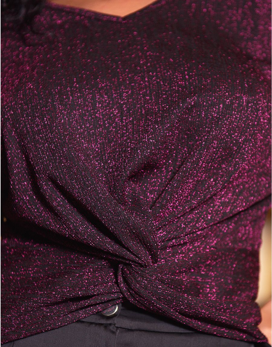 T-shirt drapé noir rose