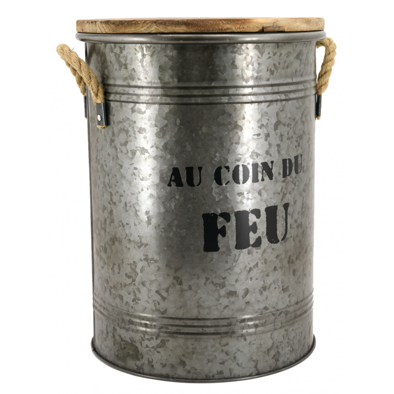Seau à pellets - tabouret 2 en 1 feu